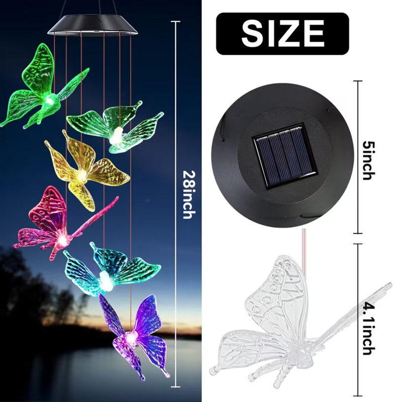 Papillon solaire solaire carillons décoratifs de Noël changeant de couleur