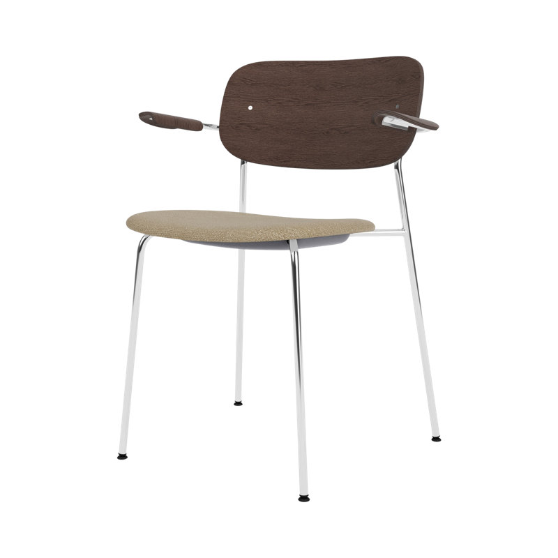 Co Upholstered Arm Chair, Bouclé 02 Acrylic, Dark Stained Oak, Chrome