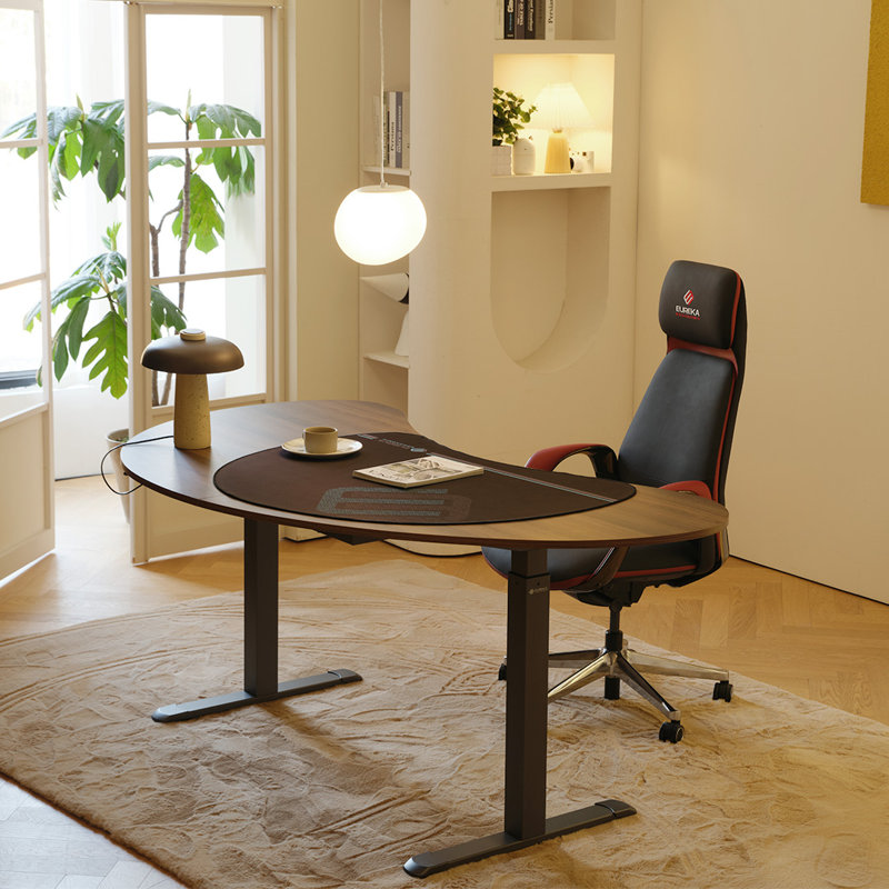 Rachedi 70'' W Cashew Shape Height Adjustable Standing Desk, Walnut