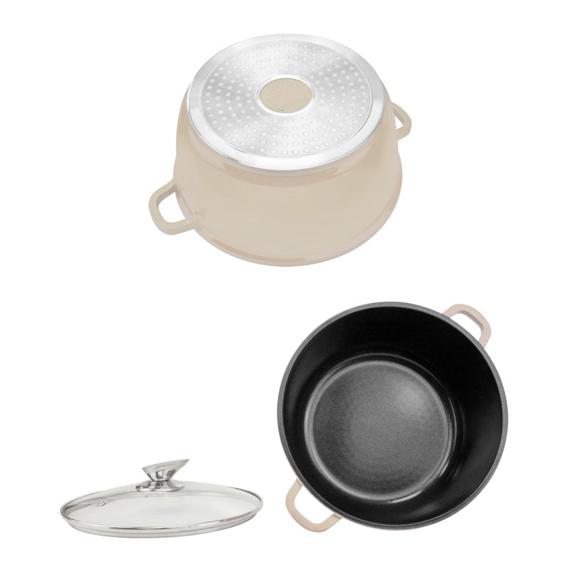 SQ Professional Nea 5 Pieces Aluminium Non-Stick Cookware Set with Glass Lids, Natura (Cream)