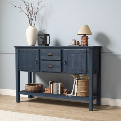 48'' Solid Wood Sideboard Console Table With 2 Drawers And Cabinets And Bottom Shelf, Retro Style Storage Dining Buffet Server Cabinet For Living Room Kitchen Dining Room