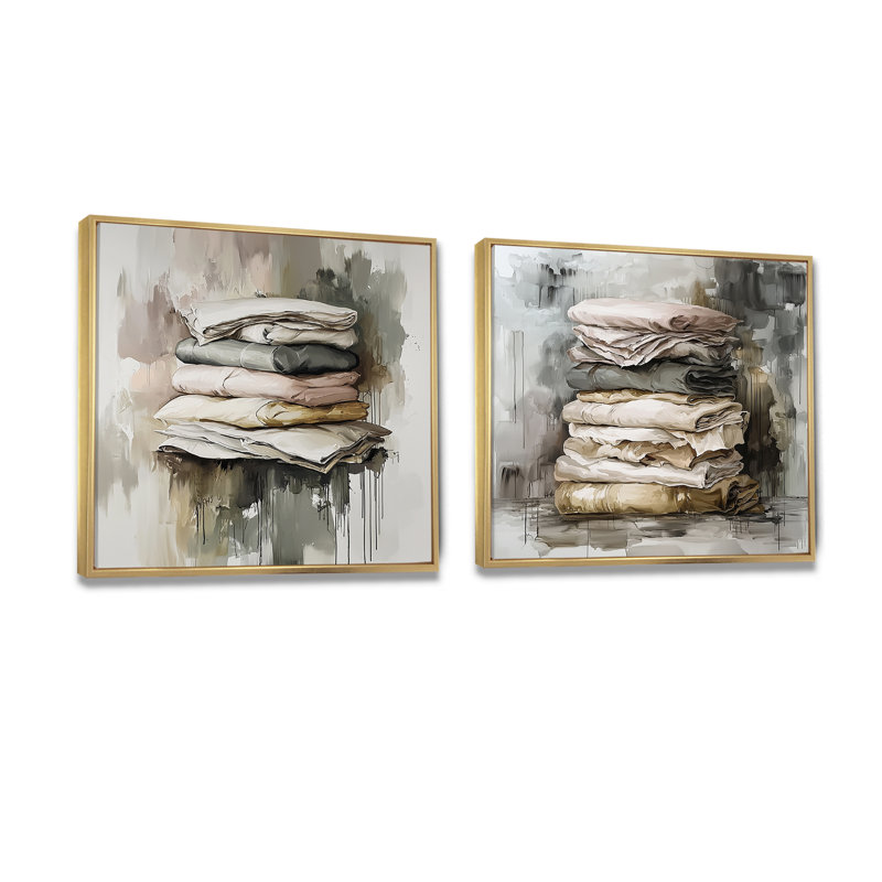 «Gray Minimalist Folds Laundry I», art mural - ensemble d'art mural moderne 2 pièces, H 30 po x l 61 po, Doré