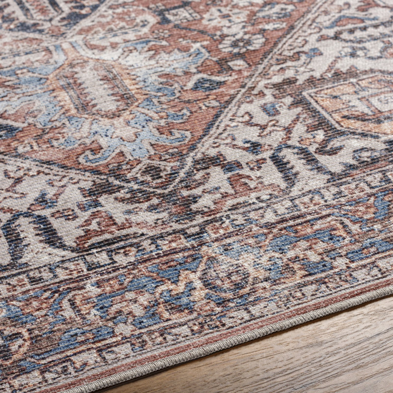 Tapis oriental bleu / rouge tissé à la machine Orhideja, Tapis de couloir 2 pi 7 po x 12 pi