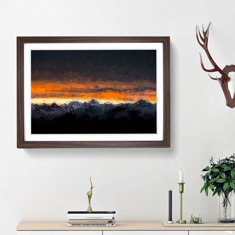 Monte Due Mani Mountain - Picture Frame Graphic Art Print, 62cm H x 87cm W x 2cm D, Walnut Framed