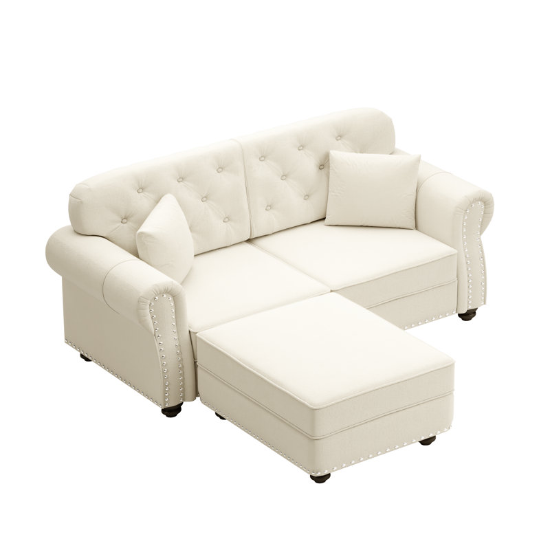 Canapé Velzavian Mid-Century, 2 Ottoman+ 2 Seat, White