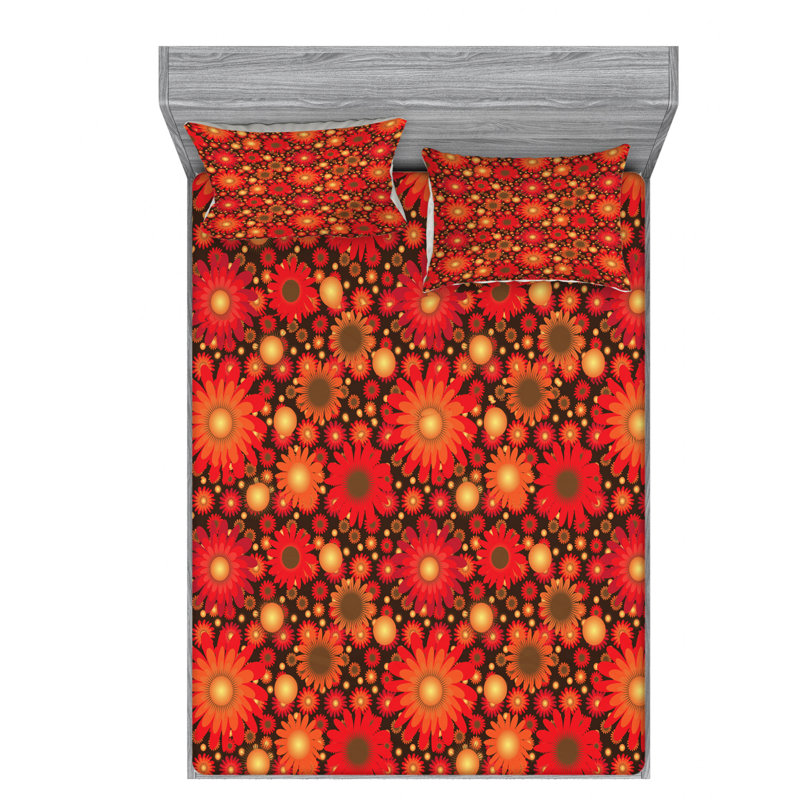 Microfiber Floral Sheet Set, Full Sheet Set with Fitted Sheet