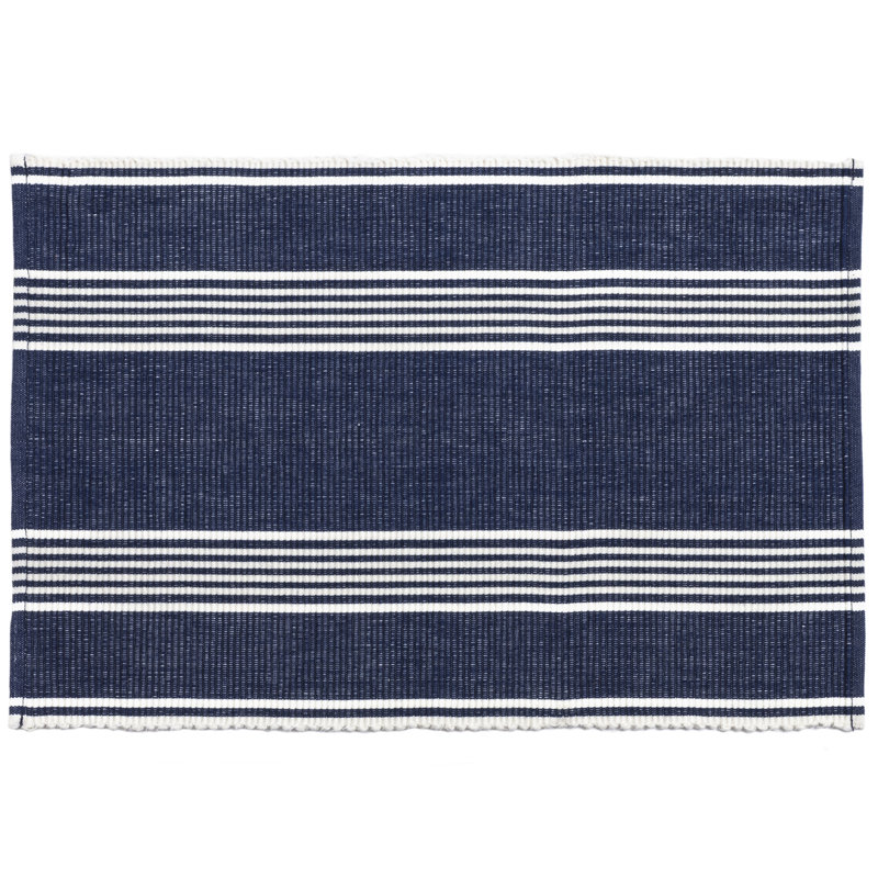 Indigo and White Cotton Bistro Stripe Placemat Set of 4