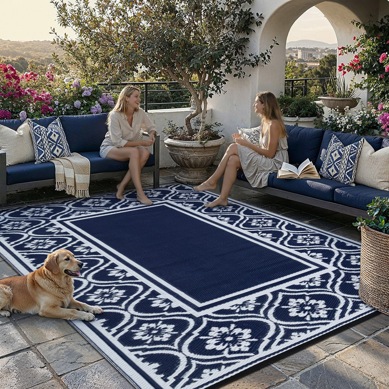Ellie Reversible Outdoor Rug Waterproof Rug, Rectangle 5' x 8', Blue