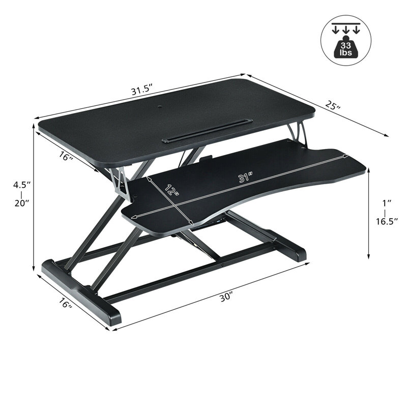 Adjustable Metal Base Standing Desk Converter, Black