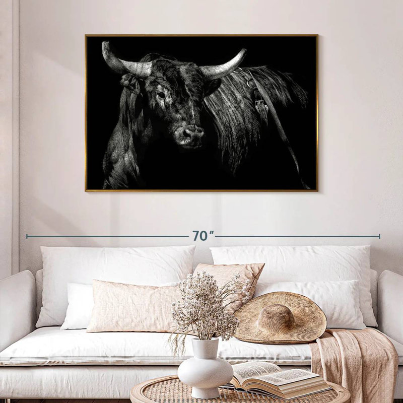 Brindle rodéo bull, 46 po x 31 po, Cadre flottant doré