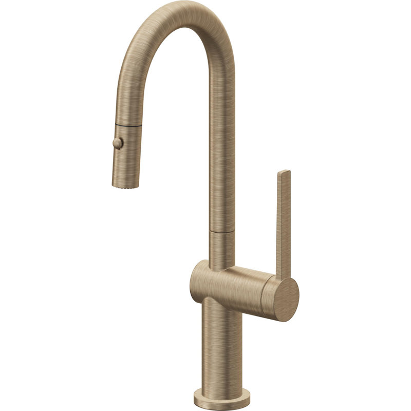Pull-Down Prep/Bar Faucet With Button Sprayer, Antique Brass Flat
