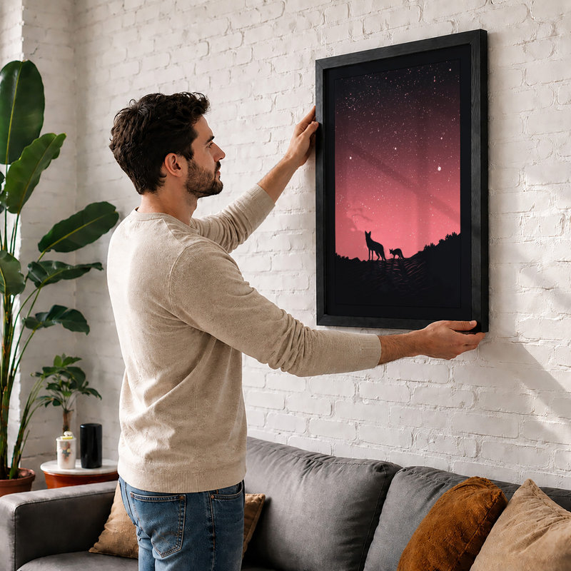 Wolves Under Stars Minimalist - Framed Print, A4 - 29.7 x 21.0 cm, Unframed