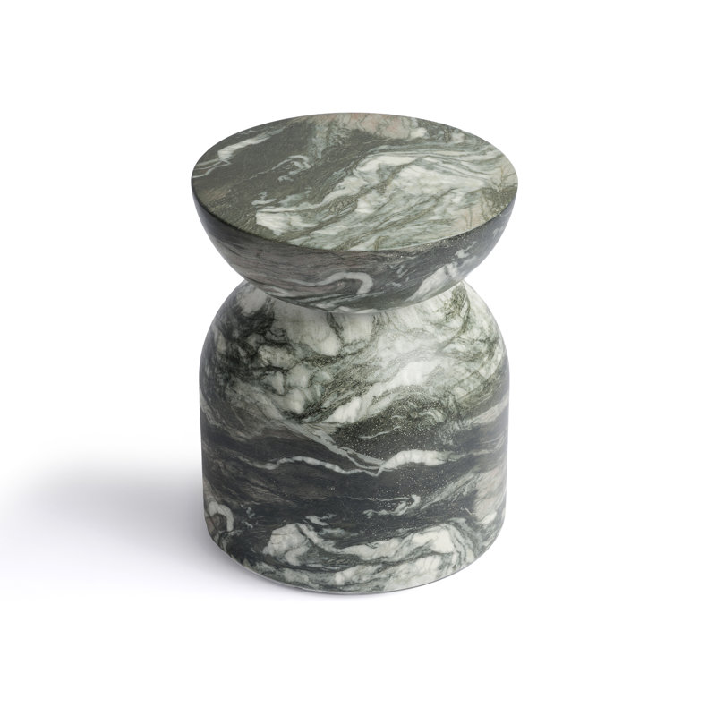 Marble Effect Side Table and Selene Stool with No Assembly for Indoor Outdoor Weatherproof Furniture Multi-Use Accent and Garden Table