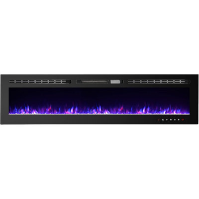 Wall-Mounted Electric Fireplace Insert With Remote Control And Touch Screen,Black – Electric Fireplace Insert / Metal & Glass / Modern
