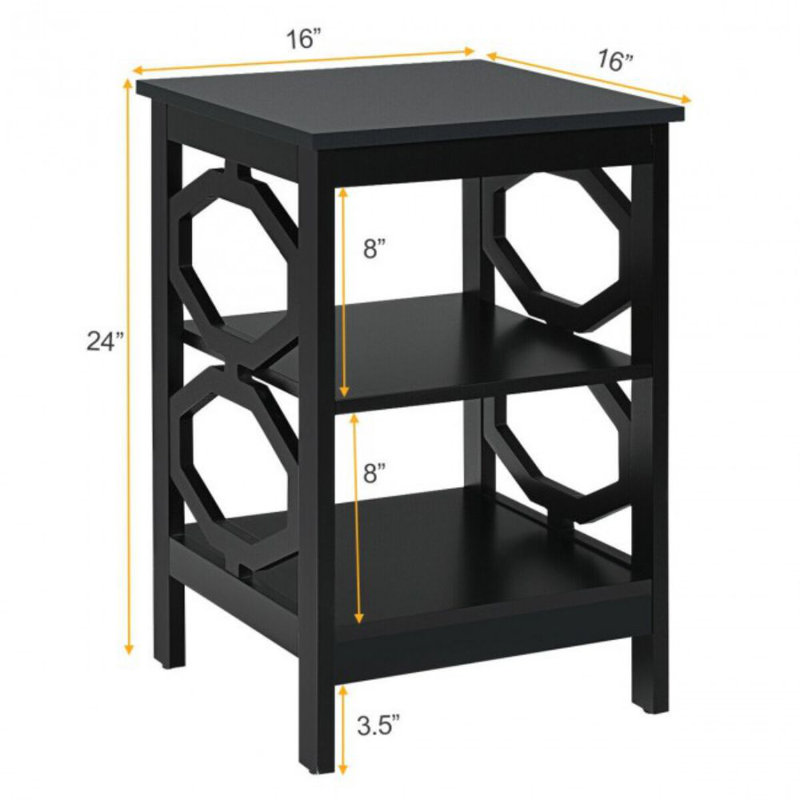 2 Pieces 3-Tier End Table with Stable Structure for Living Room, Black