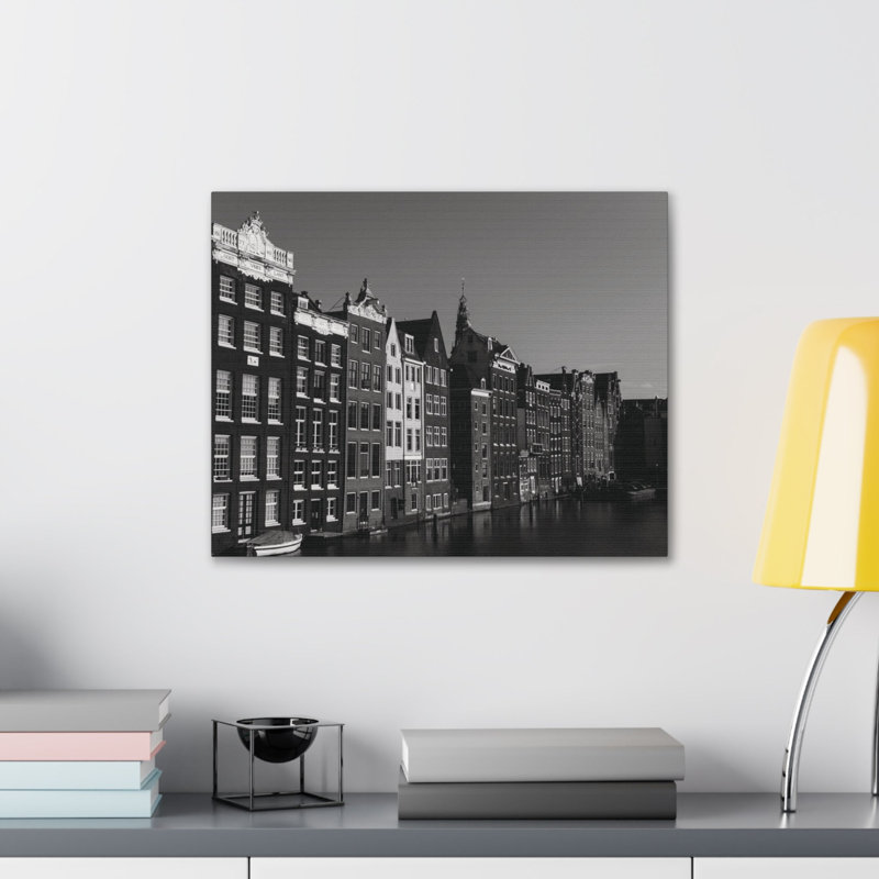 Toile en noir et blanc Amsterdam, paysage urbain époustouflant, H 12 po x l 18 po