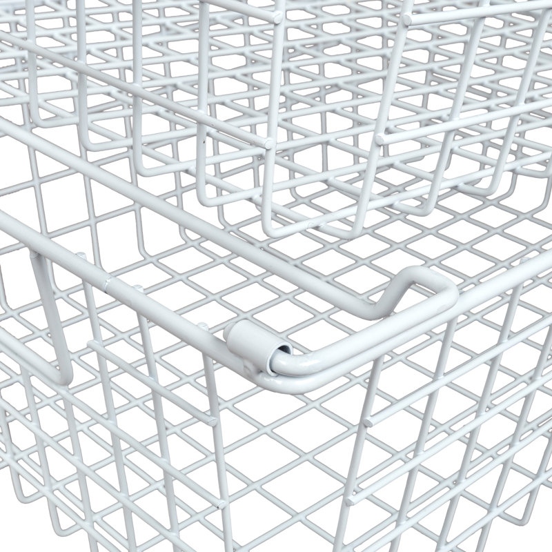 Stackable Metal Storage Baskets, White, 5.5" H x 9" W x 16" D