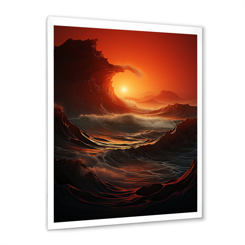 Vague rouge, merveille colorée sur toile, H 20 po x l 12 po x P 1 po, Cadre photo blanc
