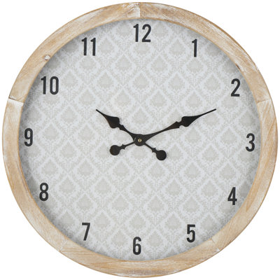 Onnig Wooden Floral Decorative Beige Wall Clock with Brown Wooden Frame
