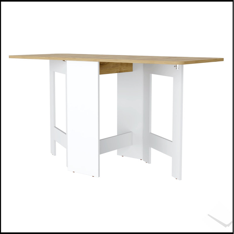 Table de salle à manger Cole White et Macadamia pliante, peu encombrante et élégante pour les espaces de vie modernes, Blanc