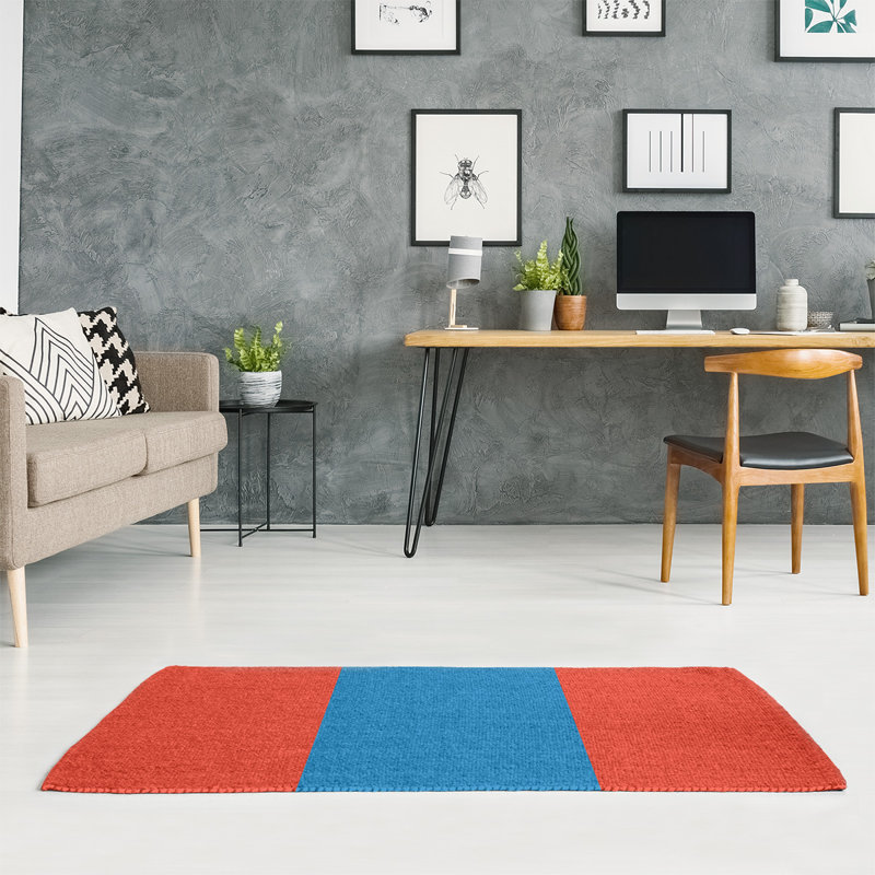 Tapis orange/bleu rayé, Rectangle 5 pi x 7 pi