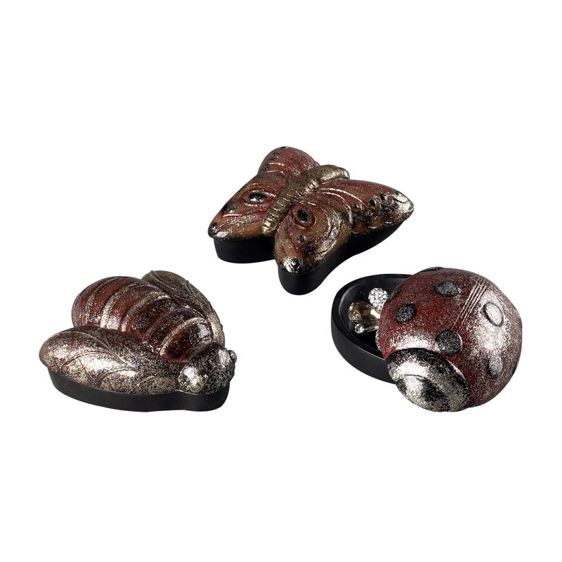 Metallic Painted Bug Keepsake Boxes Set of 3