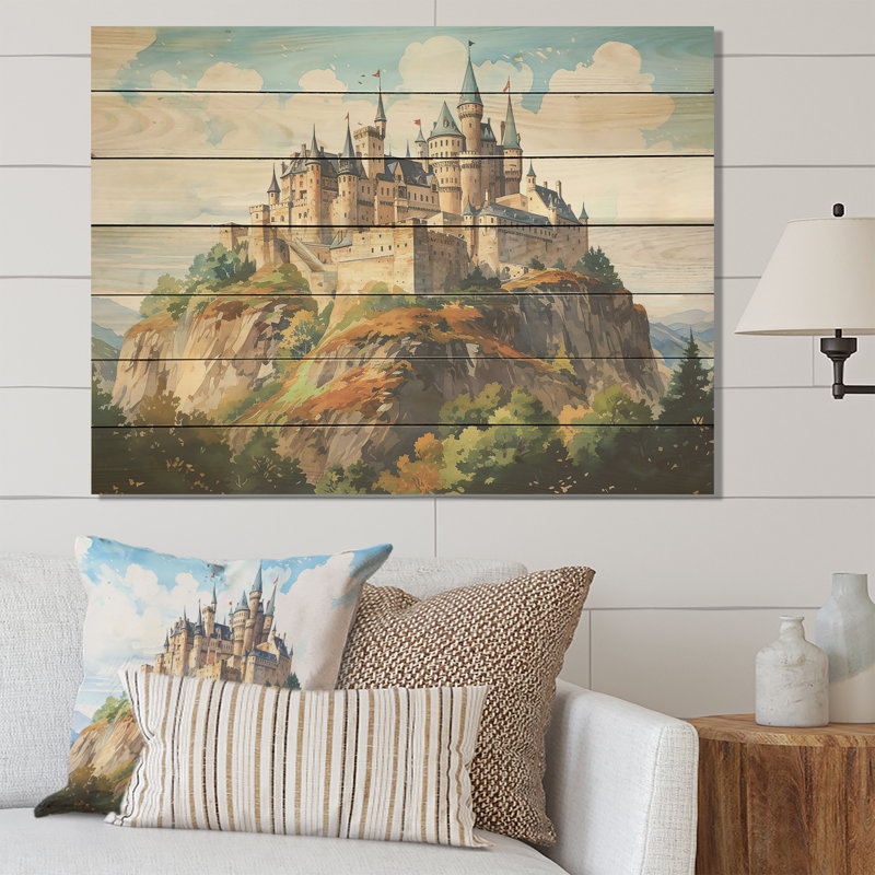 French Castle Mountain Views - Châteaux sur bois, H 10 po x l 20 po
