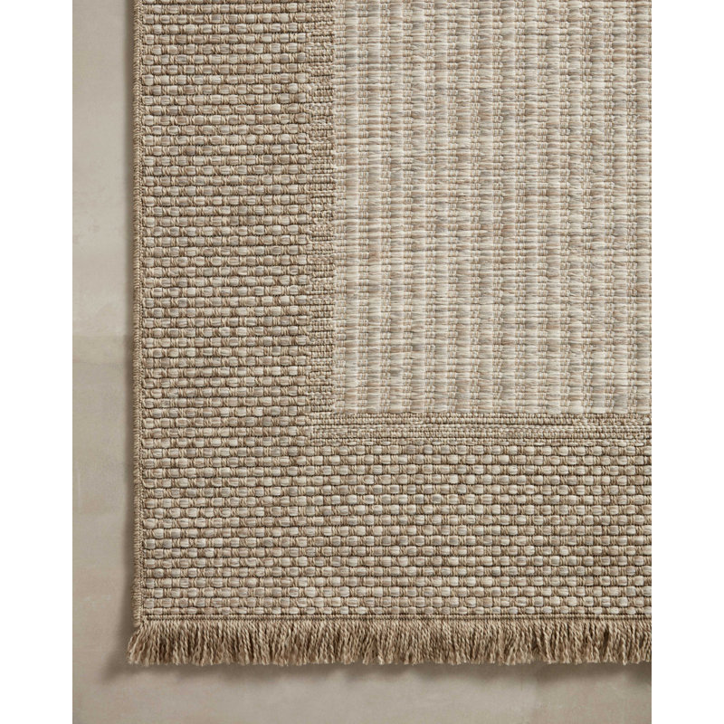 Natural Beige 8' x 10' Rectangular Indoor/Outdoor Rug with Fringe