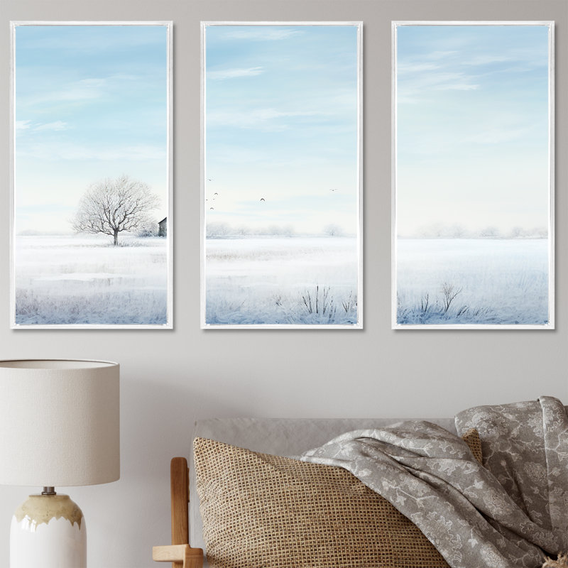 Paysage d'hiver «Minimalisme», ensemble d'art mural paysage d'hiver, H 40 po x l 60 po x P 1 po, Cadre flottant blanc