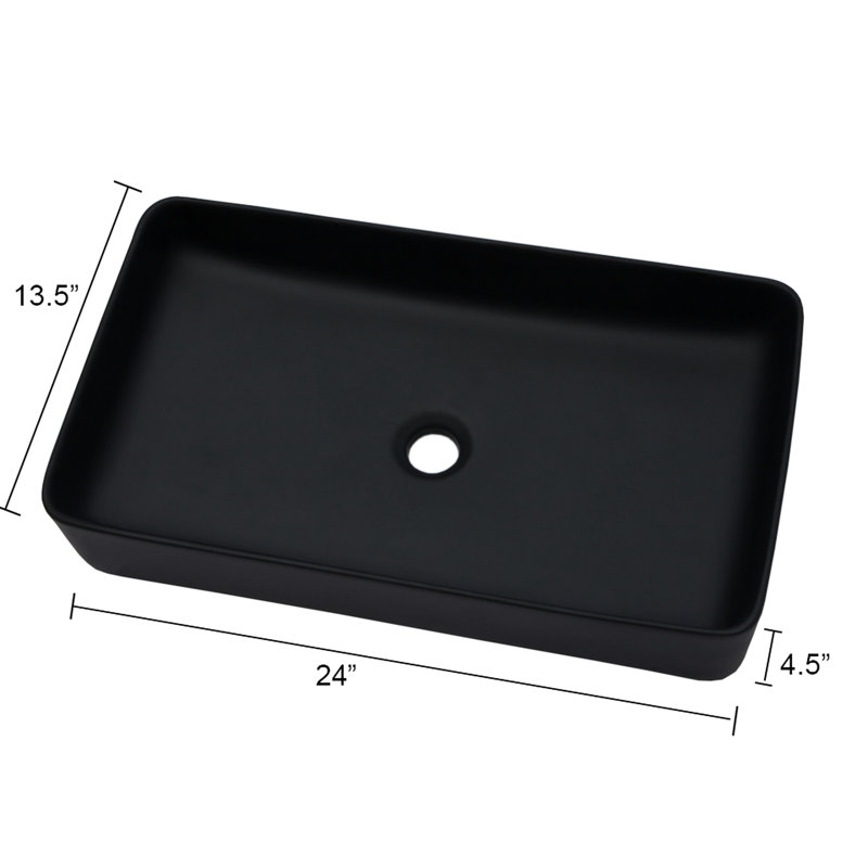 Lavabo vasque rectangulaire en céramique noire de 24 po x 13,5 po pour salle de bain, design moderne avec arc, teinture à l'acide et arc classique, nécessitant peu d'entretien