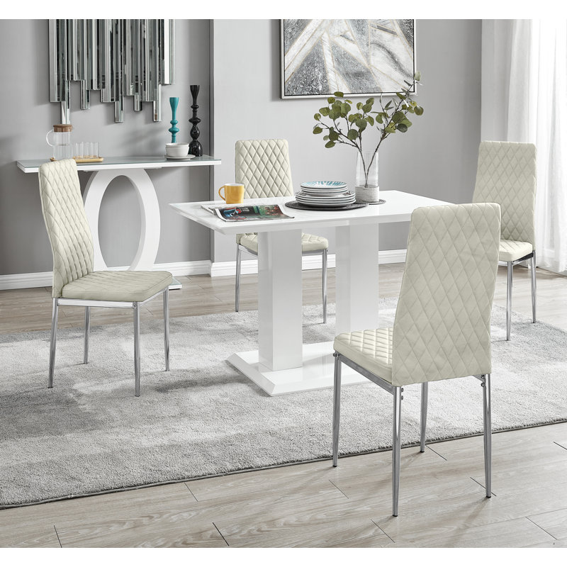 4 - Person Dining Set, Cream/Silver