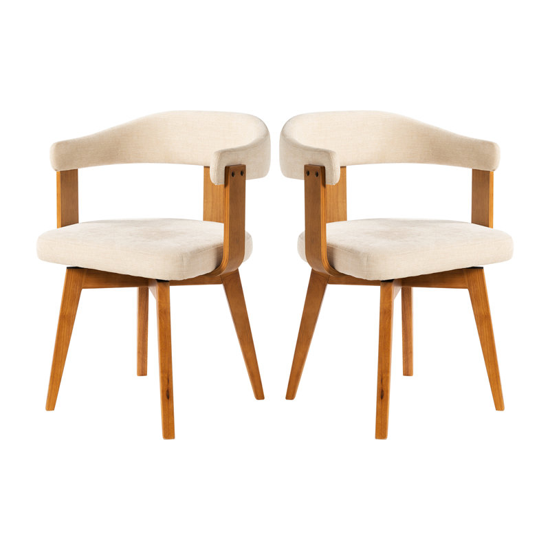 Chaises de salle à manger pivotantes confortables avec accoudoirs, revêtement en chenille beige moelleux, chaise d'appoint moderne Mid-Century