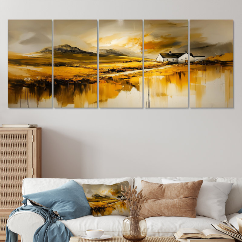 Montagnes d'Irlande dans des tons d'or et de noir II - ensemble de décoration murale Irlande, H 32 po x l 80 po