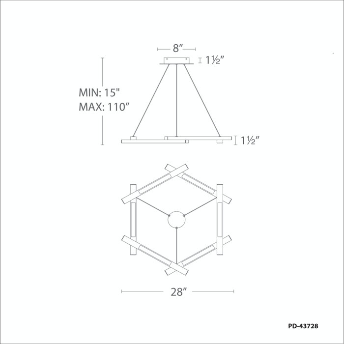 Metric 6 - Light LED Chandelier, Brushed Aluminum, 1.5" H x 48" W x 48" D