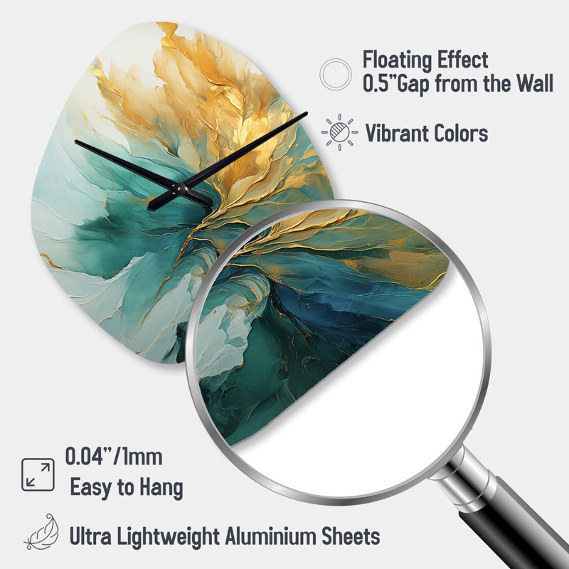 Horloge murale asymétrique dorée et sarcelle Aurora Harmony - forme irrégulière, Petit