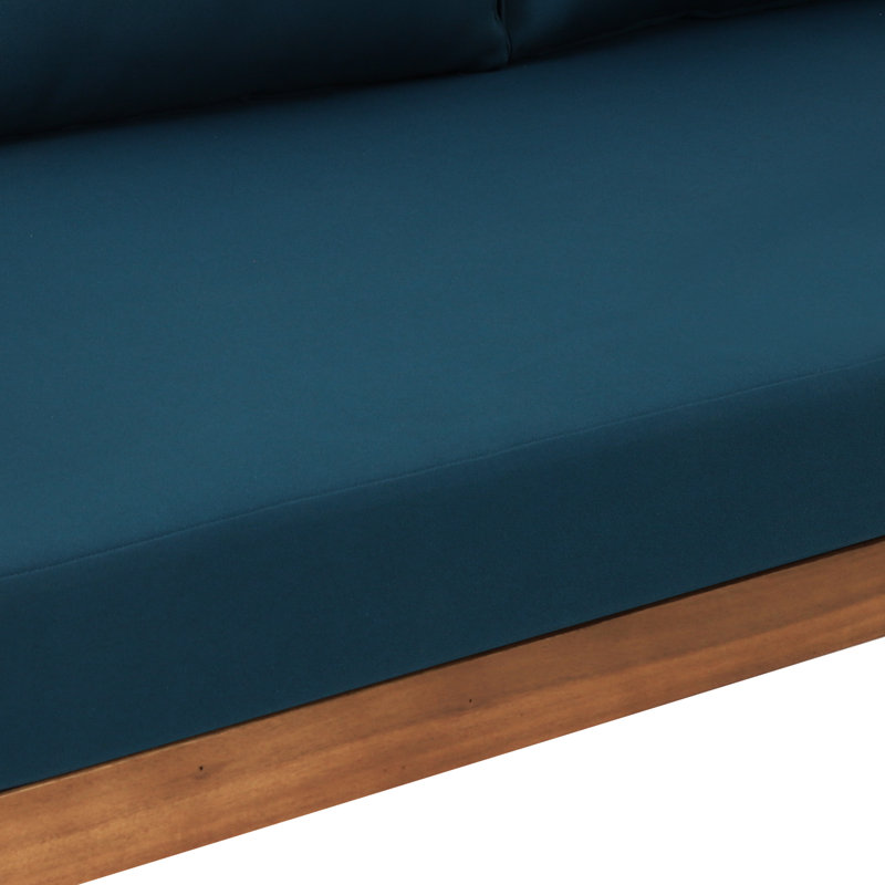 Banquette 3 places avec coussins en bois et eau, 172 cm (l) x 82 cm (p) x 61 cm (h), design moderne à lattes élégantes - Dimensions