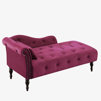 60.6" Velvet Chaise Lounge Buttons Tufted Nailhead Trimmed Solid Wood Legs With 1 Pillow