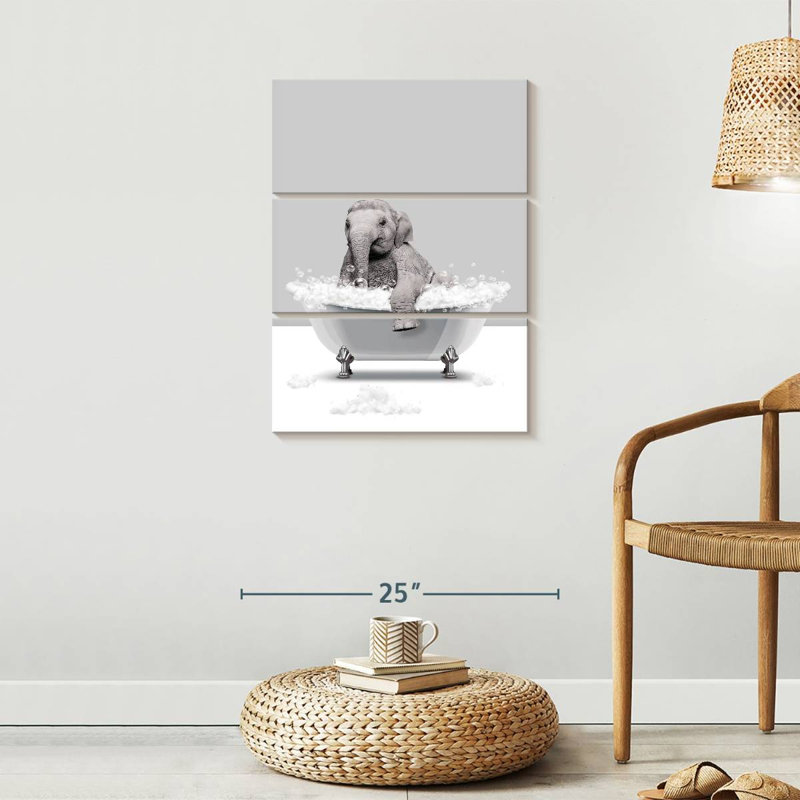 Bathtub Animal Elephant Silver Multi Piece Canvas Print, H 32 po x l 20 po x P 1,25 po