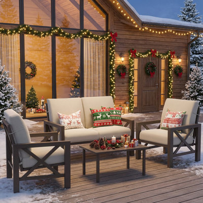 Quantrell 4 - Person Outdoor Metal Seating Group with Thick Cushions