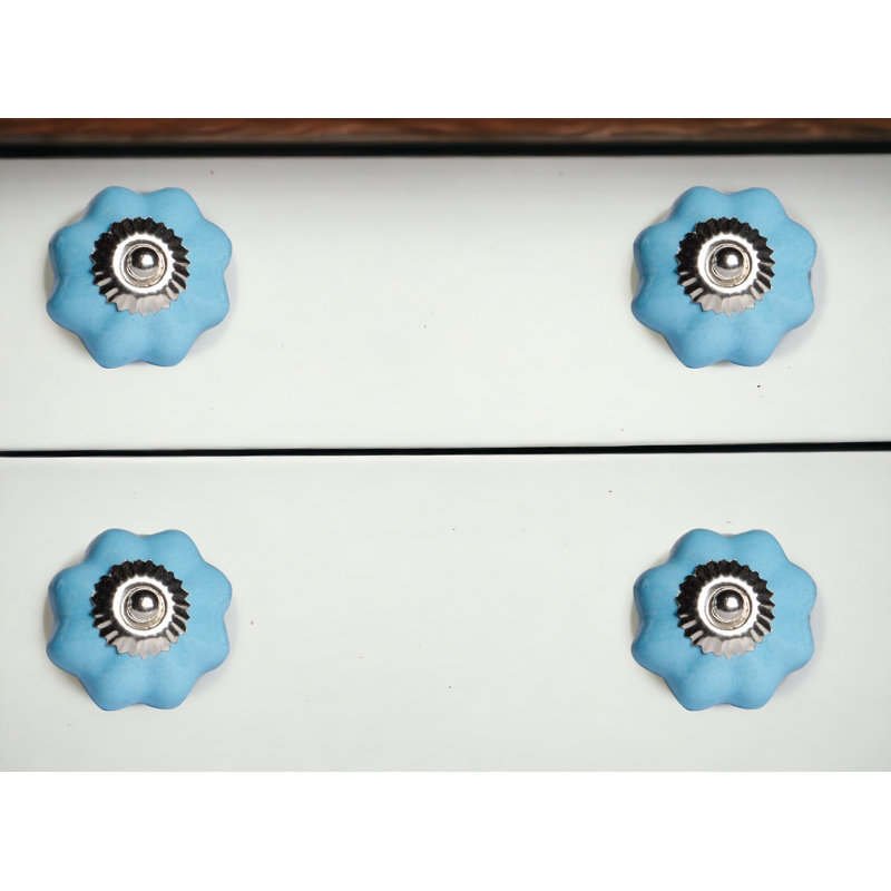 Palys (Set of 12) Blue And Silver Ceramic Drawer Pull Knobs, Blue