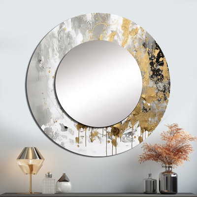 Blanc et or moderne abstrait - miroir mural abstrait, miroir décoratif rond moderne, impression d'art en métal