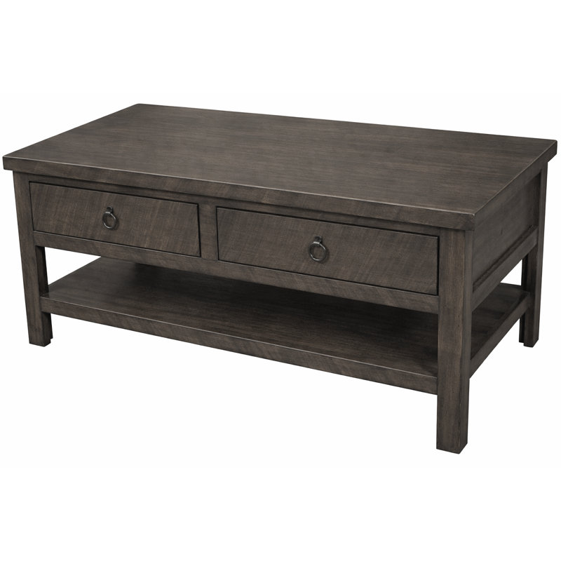 Table basse avec rangement en bois massif Bloomingdale, Gris rustique