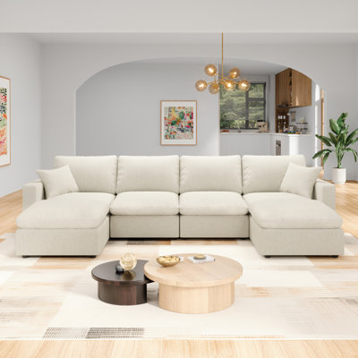 6-Seater Modular Sectional Sofa Comfy Cloud Couch for Living Room, Modern Upholstered Modular Sectional Sofa Convertible Deep Seat Sofa, Removable & W