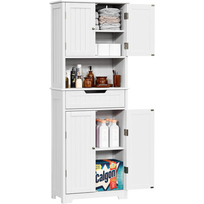 67"H 3-Compartment 4-Door Linen Cabinet, Freestanding Bathroom Storage Cabinet with Adjustable Shelf, Kitchen Pantry Storage Cabinet by Winston Porter