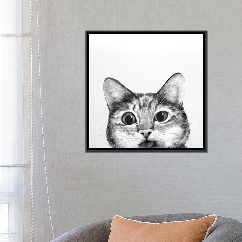 « idiote chat », reproduction sur toile, H 26 po x l 26 po x P 1,5 po, Toile avec cadre noir, Pas de tapis