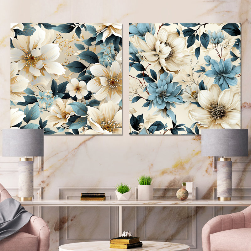 Heloise - Ensemble de 2 carrés à motif floral en métal, H 23 po x l 46 po