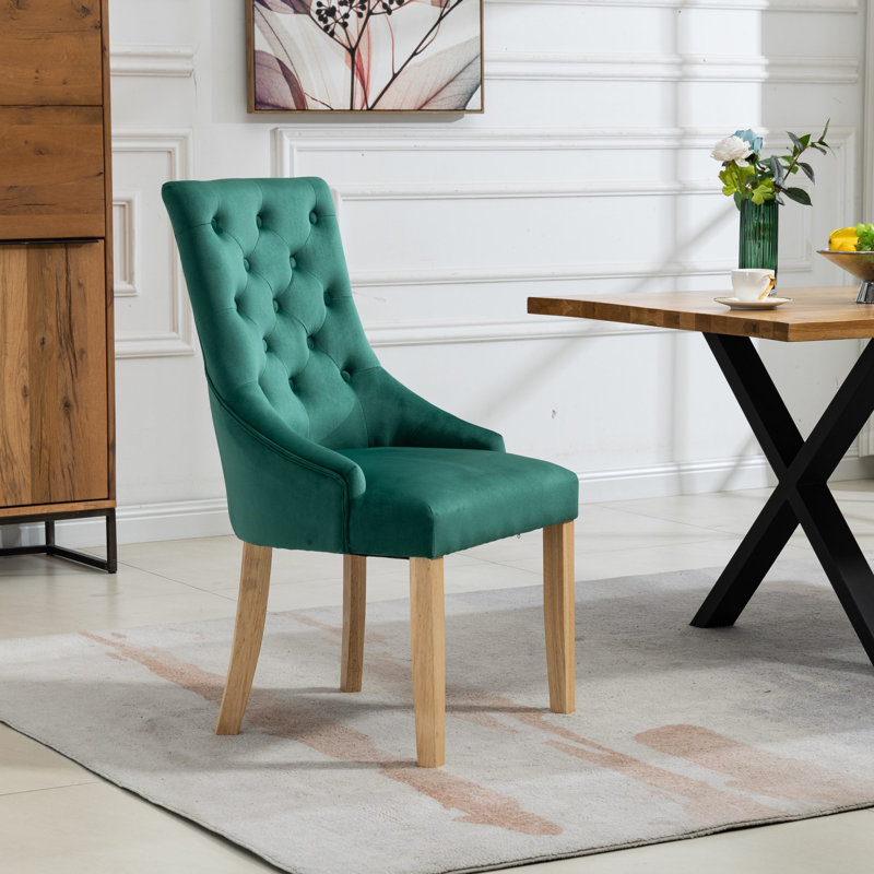 Akkar 47cm H Velvet Upholstered Dining Chair, Green