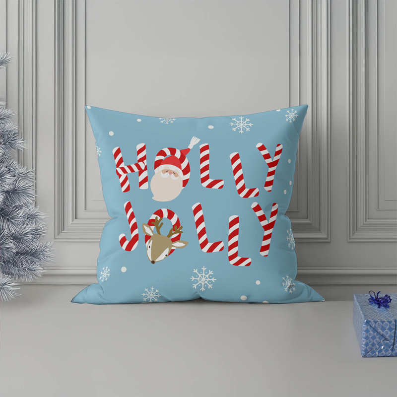 Coussin Holly Jolly, Bleu, Carré 18 po