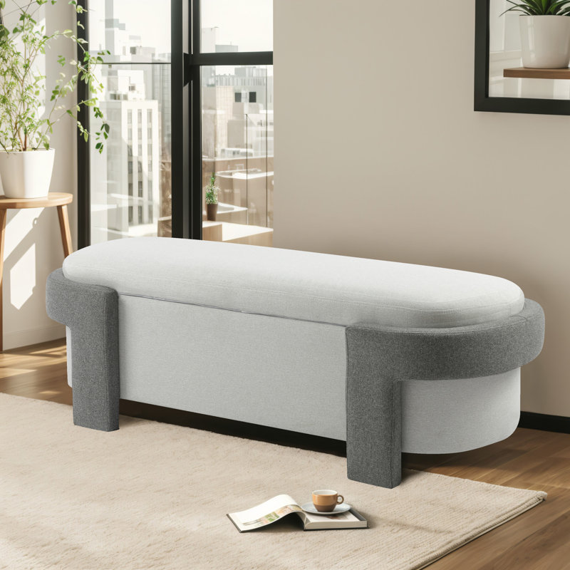 Grand banc de rangement rembourré en tissu Raye avec fabrication durable et design élégant, Gris clair