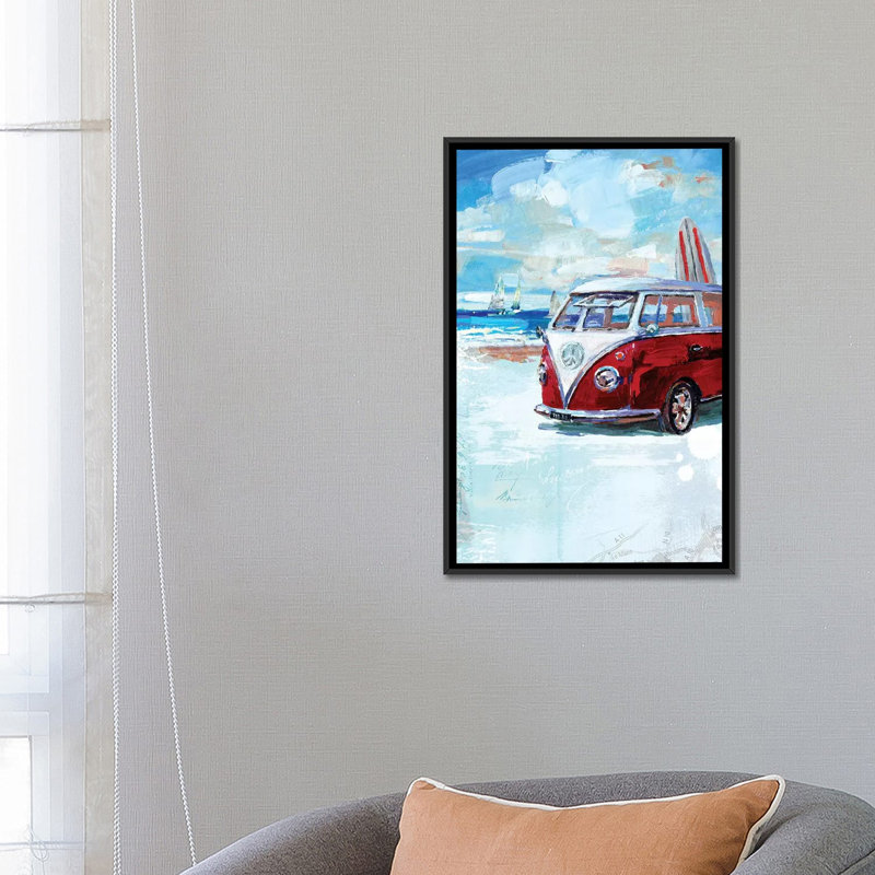 « camper van », reproduction sur toile, H 26 po x l 18 po x P 1,5 po, Toile avec cadre noir, Pas de tapis